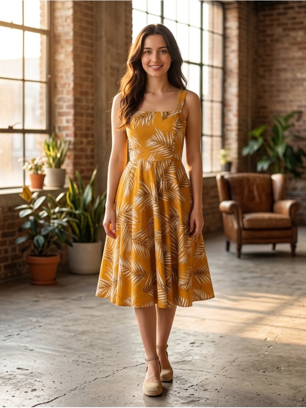 Mustard Yellow Floral A-Line Midi Sundress with Pockets 🌿 - White House Black M